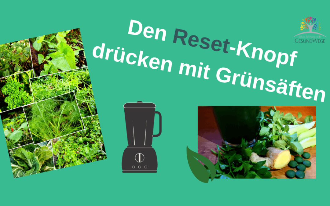 Den Reset-Knopf drücken mit grünen Pflanzensäften